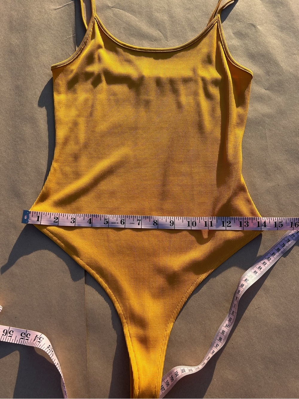 Yellow Ribbed Spaghetti Strap Bodysuit - Picture 12 of 12